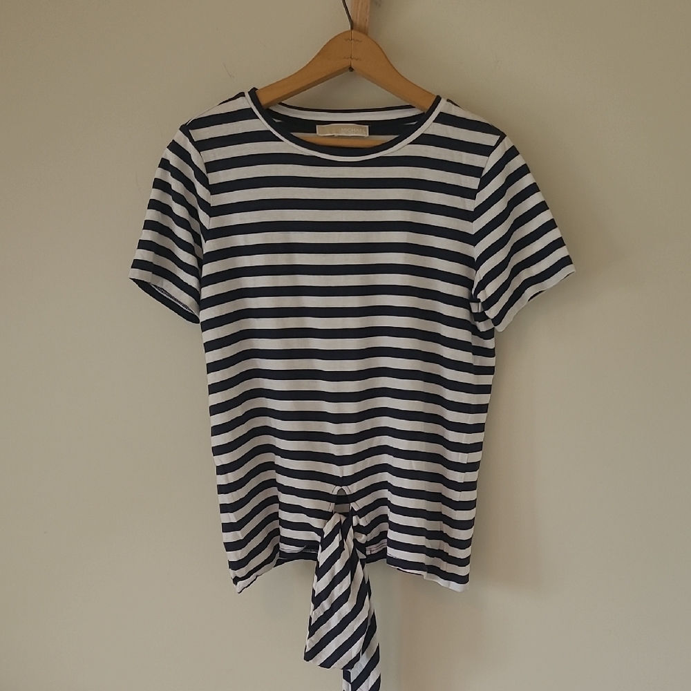 Michael Kors Navy and White Tie Front T-Shirt